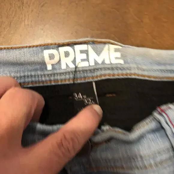 Preme Denim Distressed Ripped Jeans Light Wash  Stacked Moto Mens 43x32 P10 - Picture 5 of 7